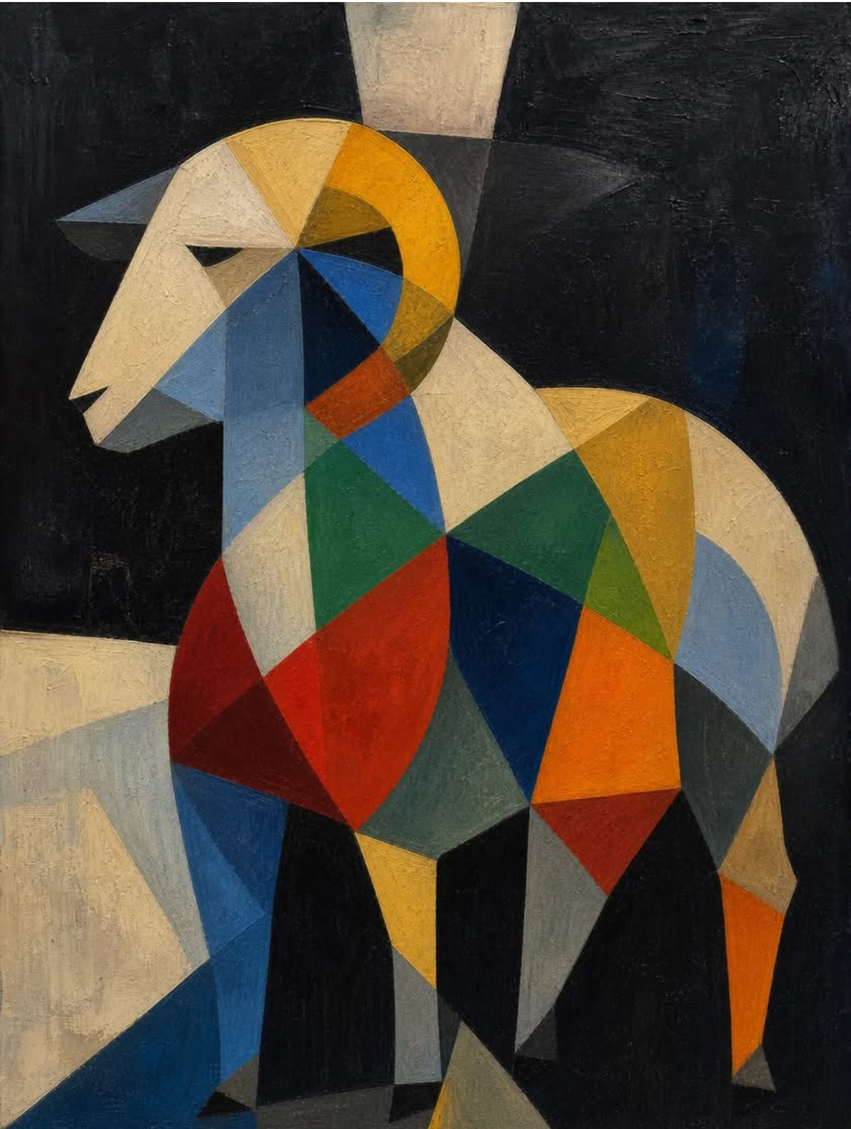 Cubist Geometric Ram - 36x48 Large Abstract Oil Painting - Color Block